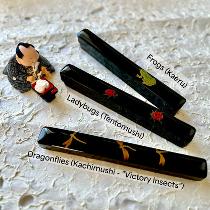 Handcrafted Wajima Lacquer Paperweight - Lucky Motifs (Dragonfly/Ladybug/Frog)